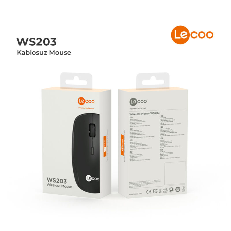 LECOO WS203 KABLOSUZ 2400DPI 4 Tuşlu OPTİK MOUSE Siyah