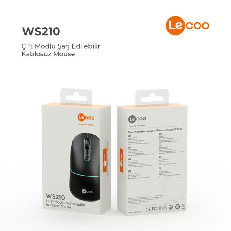 LECOO WS210 SİYAH Bluetooth & 2.4G WiFi Wireless Charging MOUSE