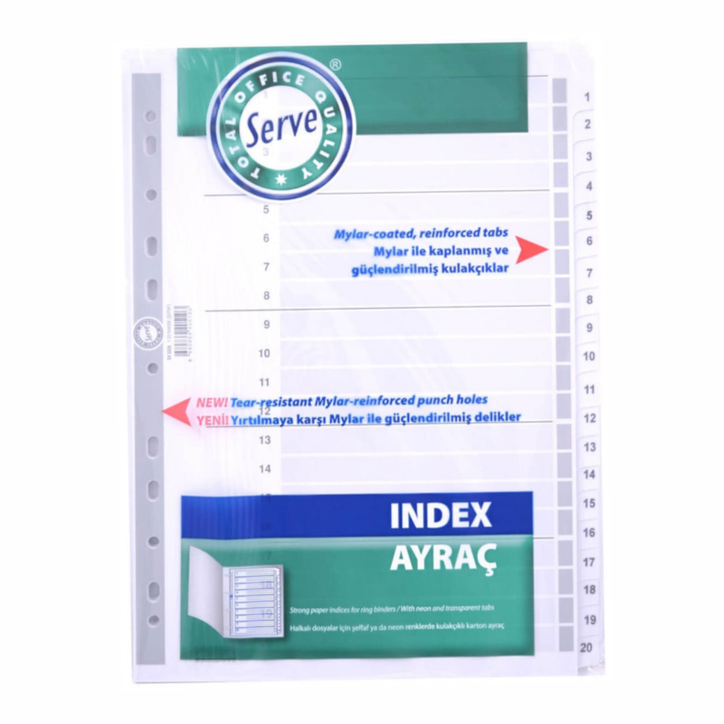 SERVE 1-20 KARTON A4 RAKAMLI AYRAÇ 5326