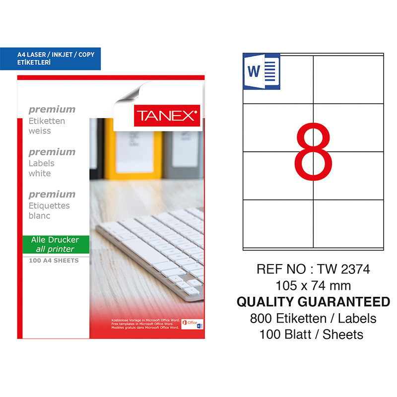 TANEX 105x74,25 LASER ETİKET TW-2374