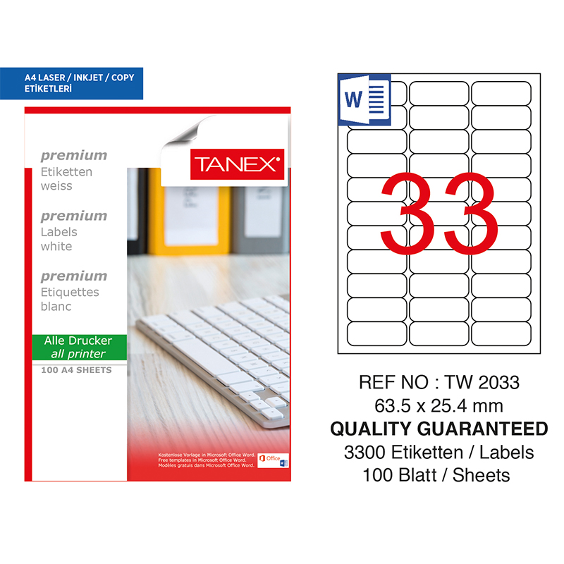 TANEX 63,5x25,4 LASER ETİKET TW-2033
