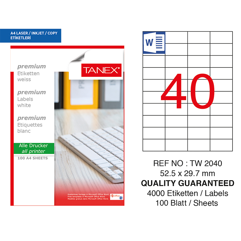 TANEX 52,5x29.7 LASER ETİKET TW-2040