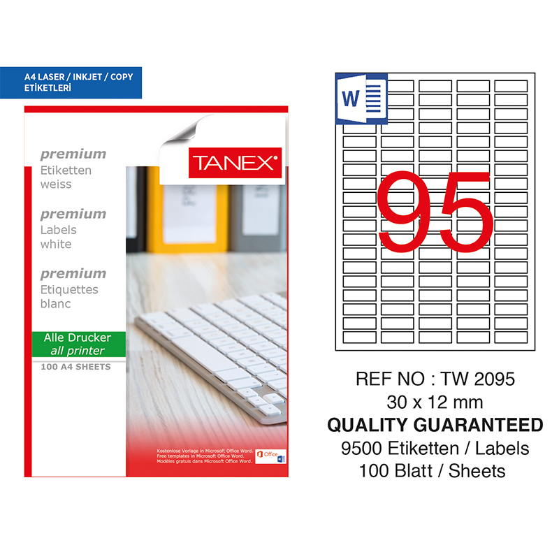 TANEX 30x12 LASER ETİKET TW-2095