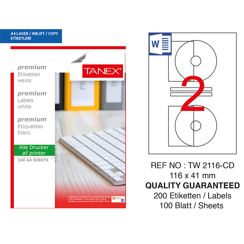 TANEX 116x41 LASER ETİKET TW-2116
