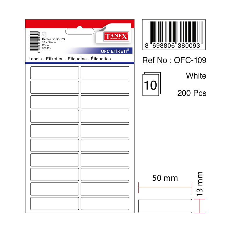 TANEX OFC-109 13x50 mm BEYAZ OFİS ETİKETİ