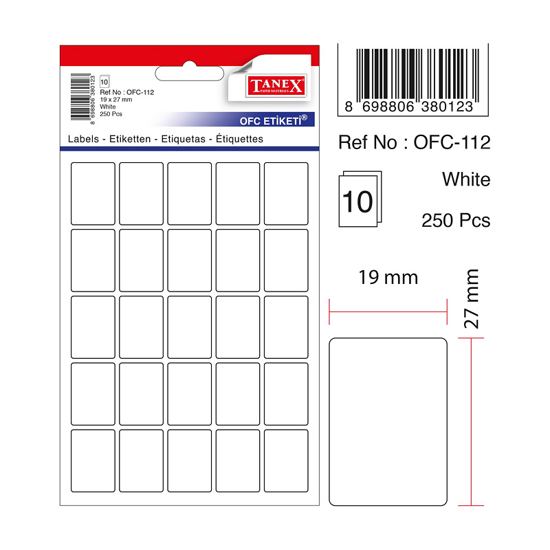 TANEX OFC-112 19x27 mm BEYAZ OFİS ETİKETİ