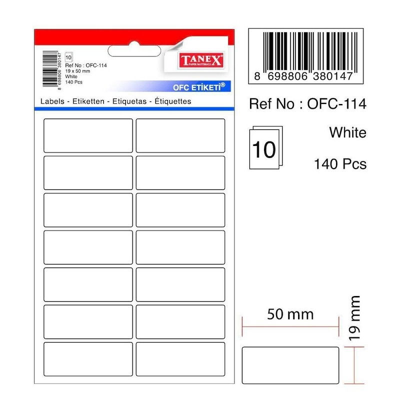 TANEX OFC-114 19x50 mm BEYAZ OFİS ETİKETİ