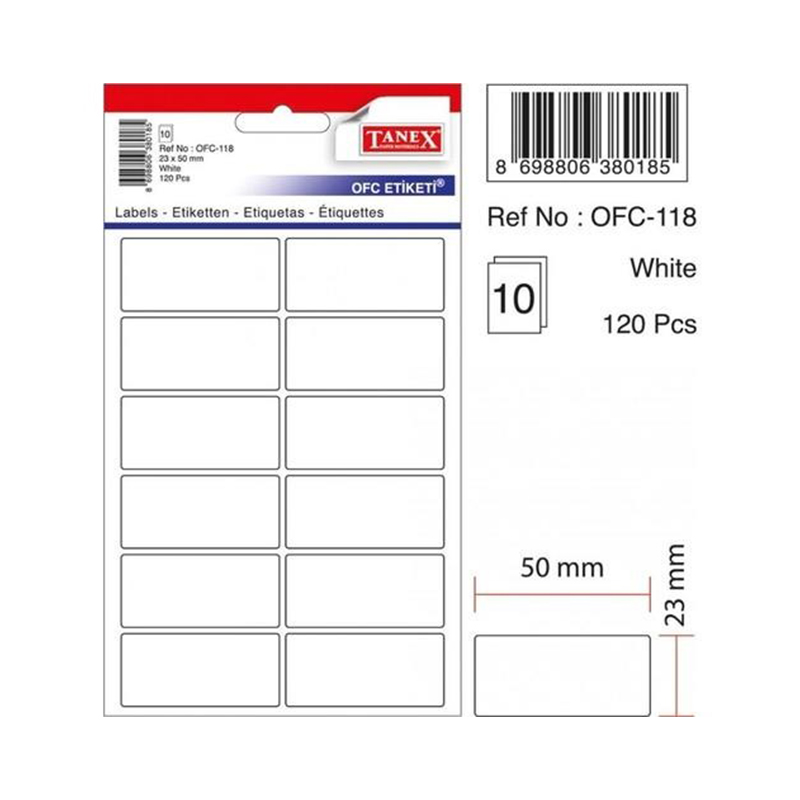 TANEX OFC-118 23x50 mm BEYAZ OFİS ETİKETİ