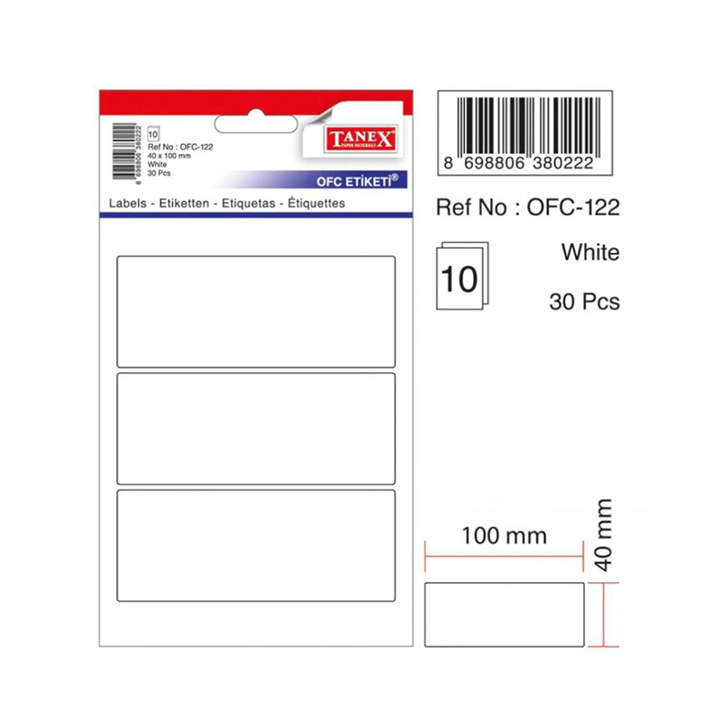 TANEX OFC-122 40x100 mm BEYAZ OFİS ETİKETİ