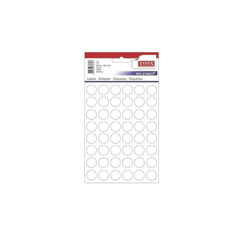 TANEX OFC-130 16 mm BEYAZ OFİS ETİKETİ YUVARLAK