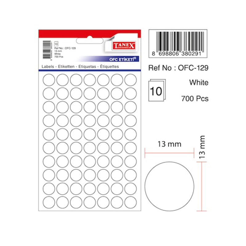TANEX OFC-132 25 mm BEYAZ OFİS ETİKETİ YUVARLAK