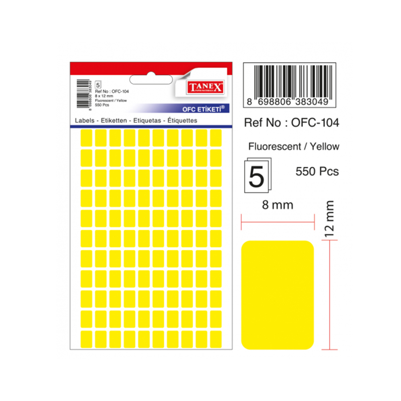 TANEX OFC-104 SARI 8x12 mm OFİS ETİKETİ