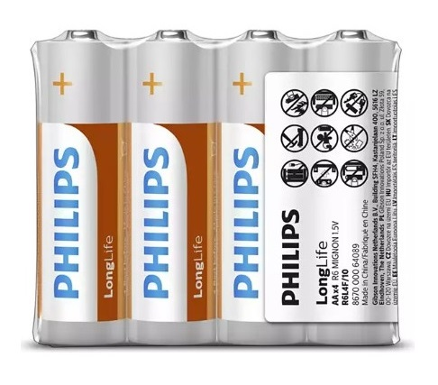 PHILIPS R6L4F/10 LONGLIFE ÇİNKO AA KALEM PİL 4 LÜ