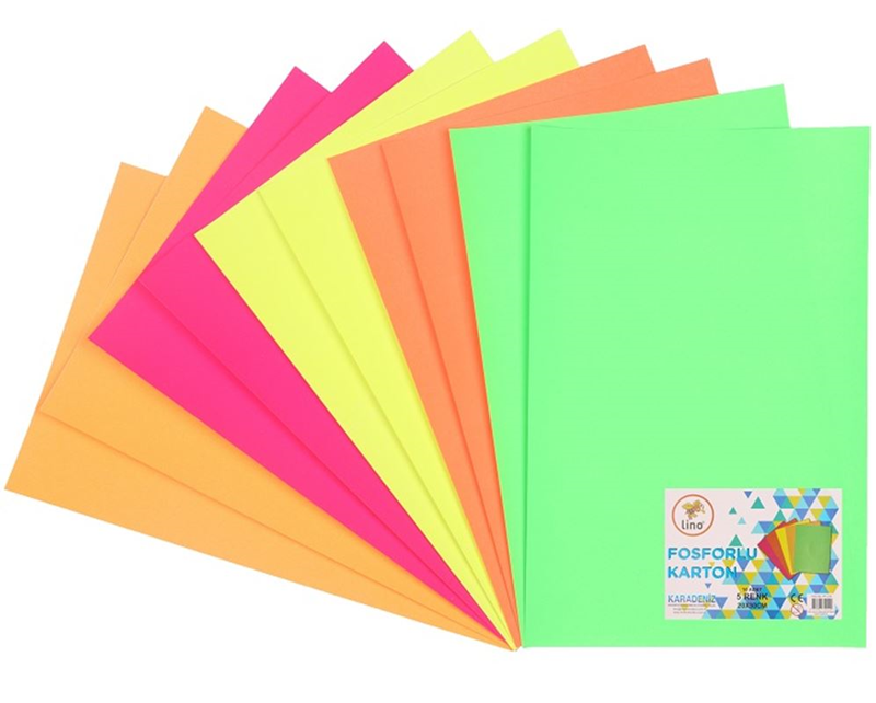 LINO 20x30 FOSFORLU FON KARTONU 5 RENK 10 LU PP-0151