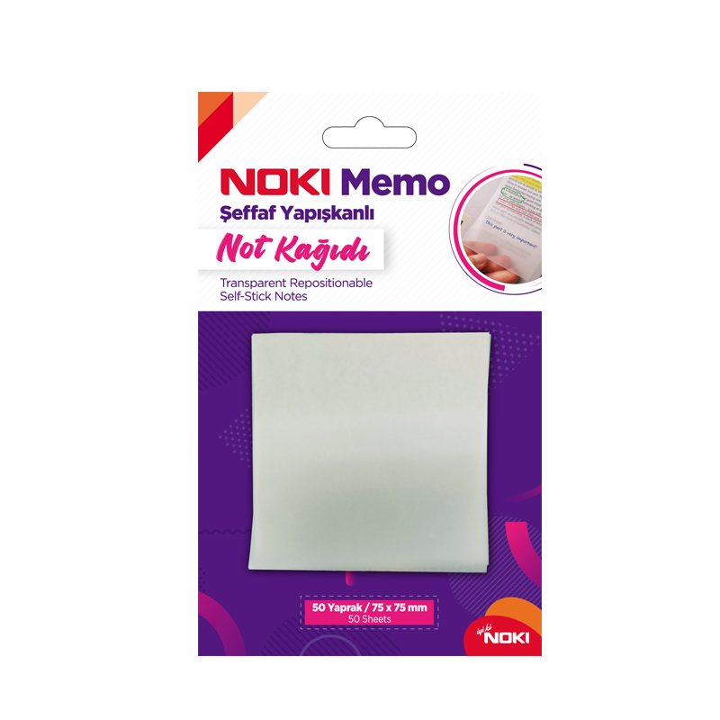 NOKİ MEMO 75x75 ŞEFFAF 50 YP YAPIŞKANLI NOT KAĞIDI POSTİT 12300
