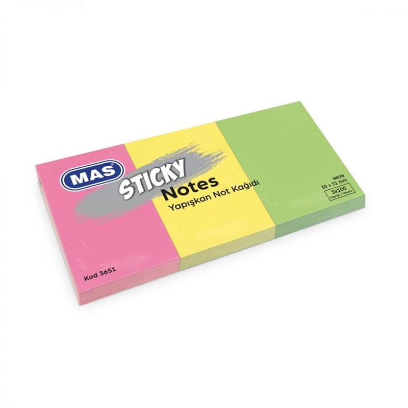 MAS 3651 NEON 3 RENK 35x51 YAPIŞKANLI NOT KAĞIDI