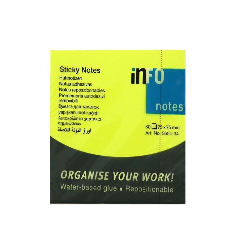 INFO NOTES 75x75 FOSFORLU SARI POSTİT 80 yp 565434