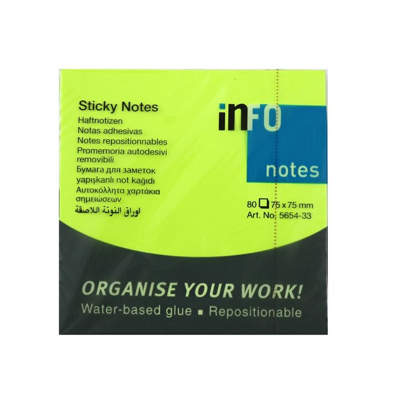 INFO NOTES 75x75 FOSFORLU YEŞİL POSTİT 80 yp 565433