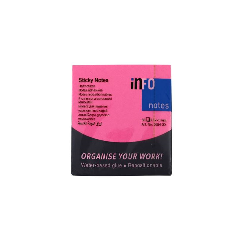 INFO NOTES 75x75 FOSFORLU PEMBE POSTİT 80 yp 565432