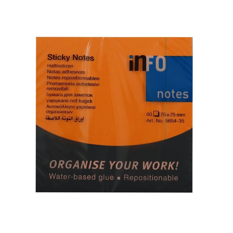 INFO NOTES 75x75 FOSFORLU TURUNCU POSTİT 80 yp 565435