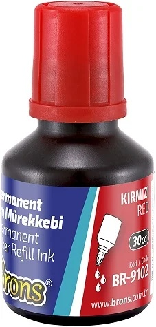 BRONS PERMANENT MARKER MÜREKKEBİ KIRMIZI 30 CC BR-9102