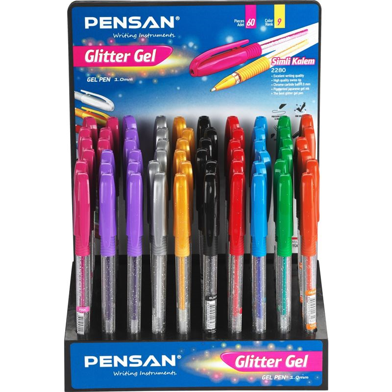 PENSAN GLITTER GEL KALEM SİMLİ 60 LI STAND 2280/S