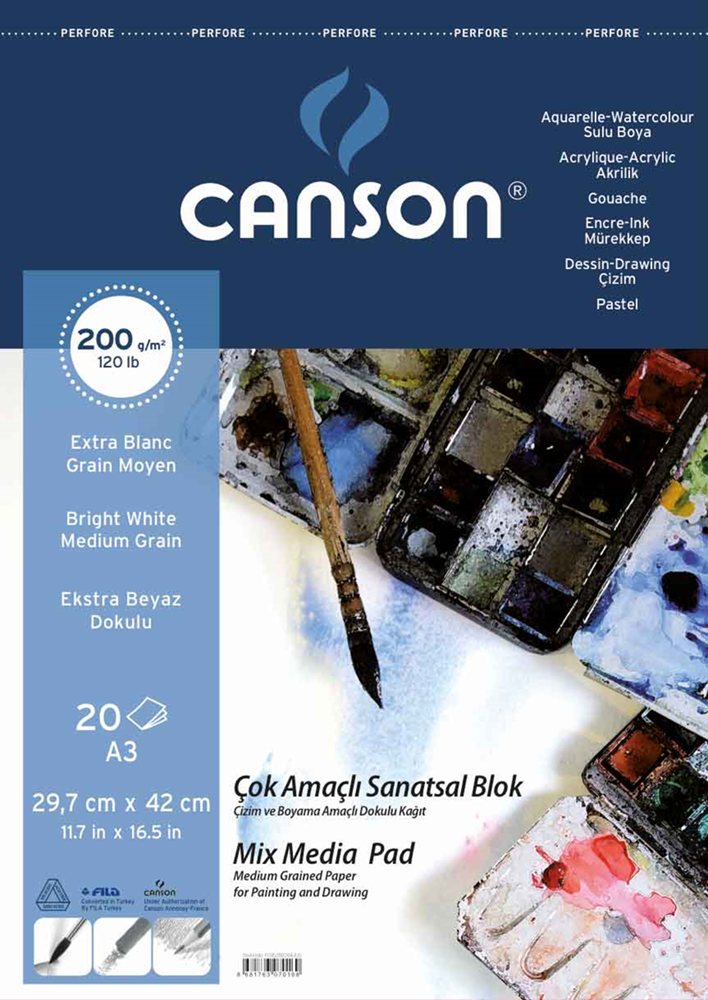 CANSON RESİM ve ÇİZİM BLOĞU 1557 MIX MEDIA FINFACE SPİRALLİ A3 200 GR 20 SF FCNS20020A3US