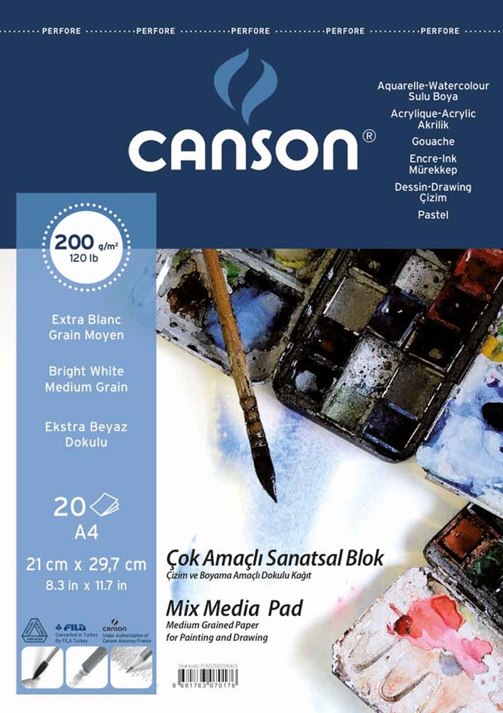 CANSON RESİM ve ÇİZİM BLOĞU 1557 MIX MEDIA FINFACE SPİRALLİ A4 200 GR 20 SF FCNS20020A4US