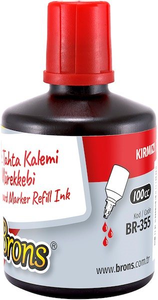 BRONS BEYAZ TAHTA KALEMİ MÜREKKEBİ 100 CC KIRMIZI BR-355