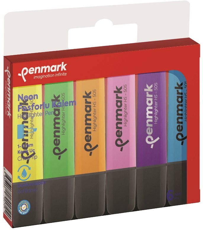 PENMARK FOSFORLU KALEM SET 6 LI NEON KARIŞIK RENK HS-505-6N