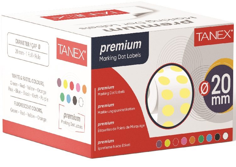 TANEX NOKTA ETİKETİ 20 MM 2500 LÜ SARI TEKLİ KUTU