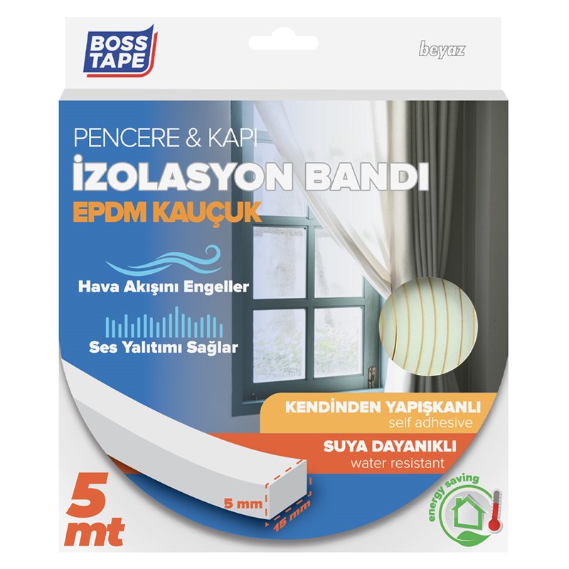 BOSS TAPE İZOLASYON BANDI KAPI & PENCERE EPDM 15 MM x 5M BEYAZ BT-04010