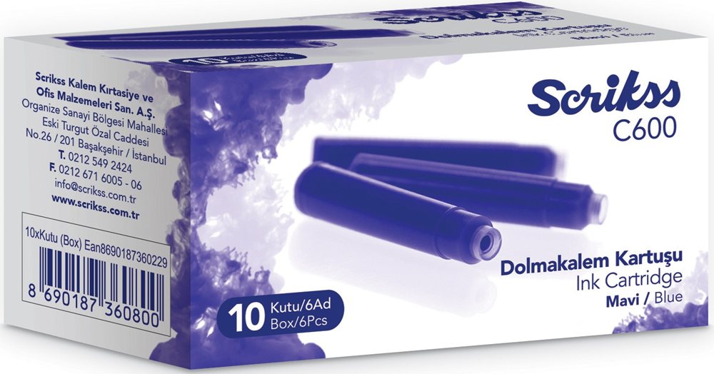 SCRIKSS DOLMA KALEM KARTUŞU 10x6 LI PAKET MAVİ