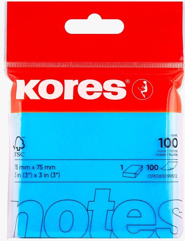 KORES YAPIŞKANLI NOT KAĞ 75X75MM NEON MAVİ 100 YP 47094