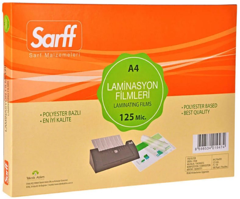SARFF LAMİNASYON FİLMİ PARLAK 125mic A4 100 LÜ 15309016